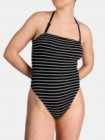 Free Society - Crinkle Bandeau Swimsuit in Black Stripe 2 Thumb