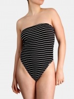 Free Society - Crinkle Bandeau Swimsuit in Black Stripe 1 Thumb